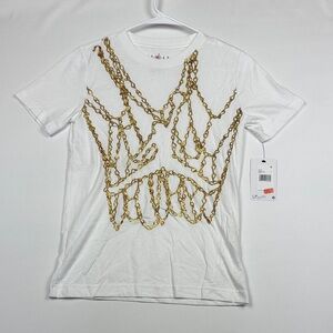 Jordan White Tee with Gold Chain Design NWT Kids Small